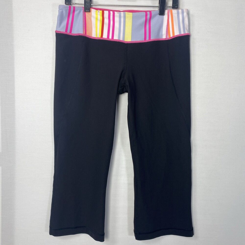 Lululemon Crop Wide Leg Pant Reversible Black Multi Waistband No size Dot Fits 6